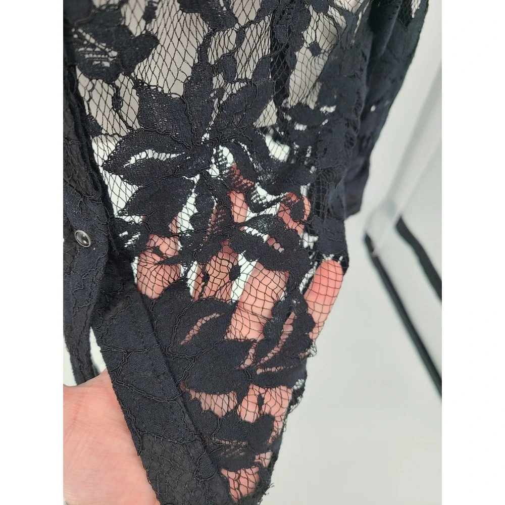 Whimsigoth Lace Ariat Women Top L Button Up Mesh Layering Floral Collar Layering